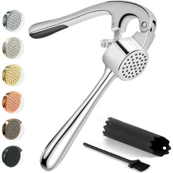 Kitessensu Premium Garlic Press, Garlic Mincer Set With Silicone Roller Peeler & Cleaning Brush